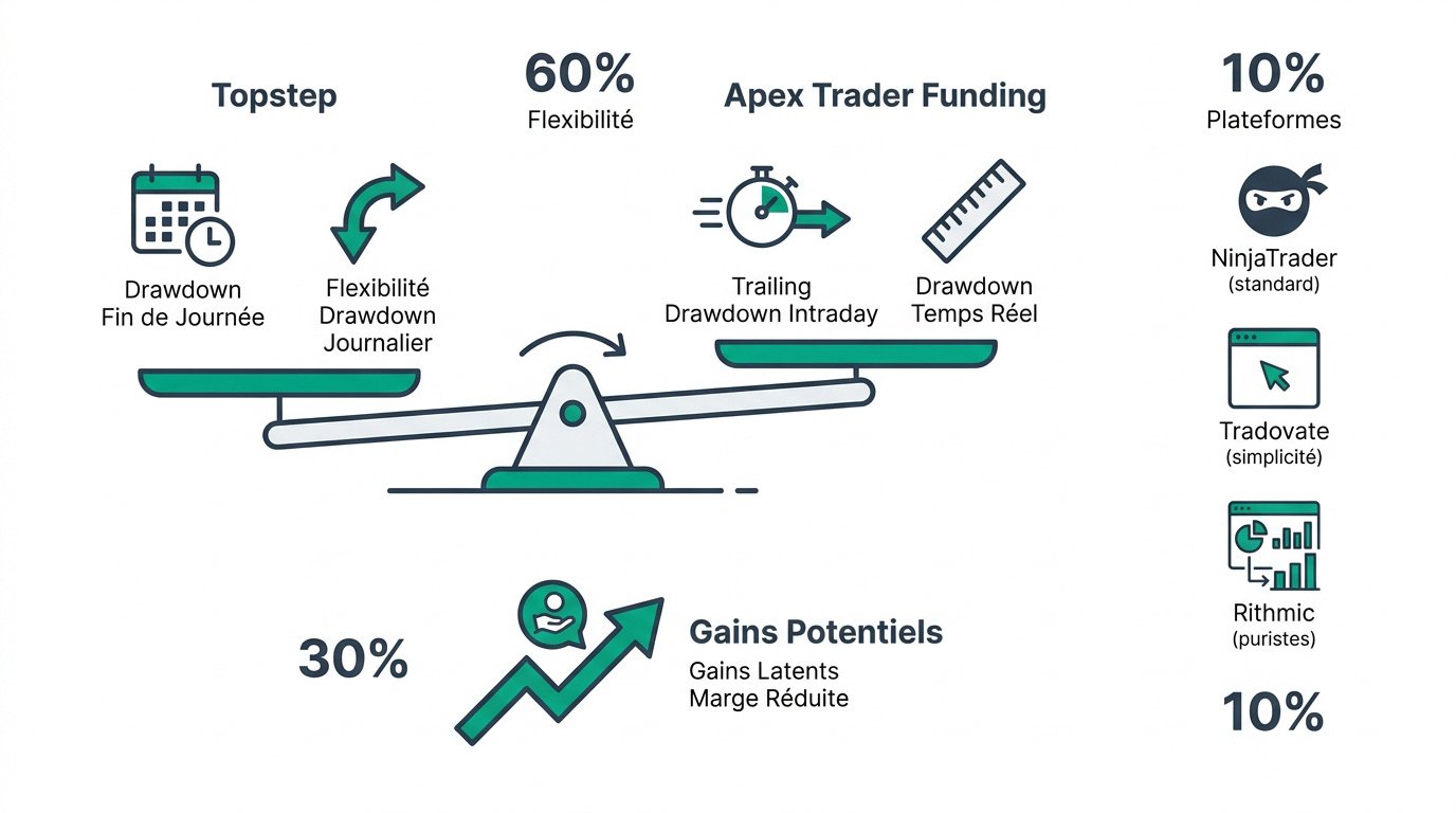 Topstep vs Apex : comparaison des deux prop firms futures