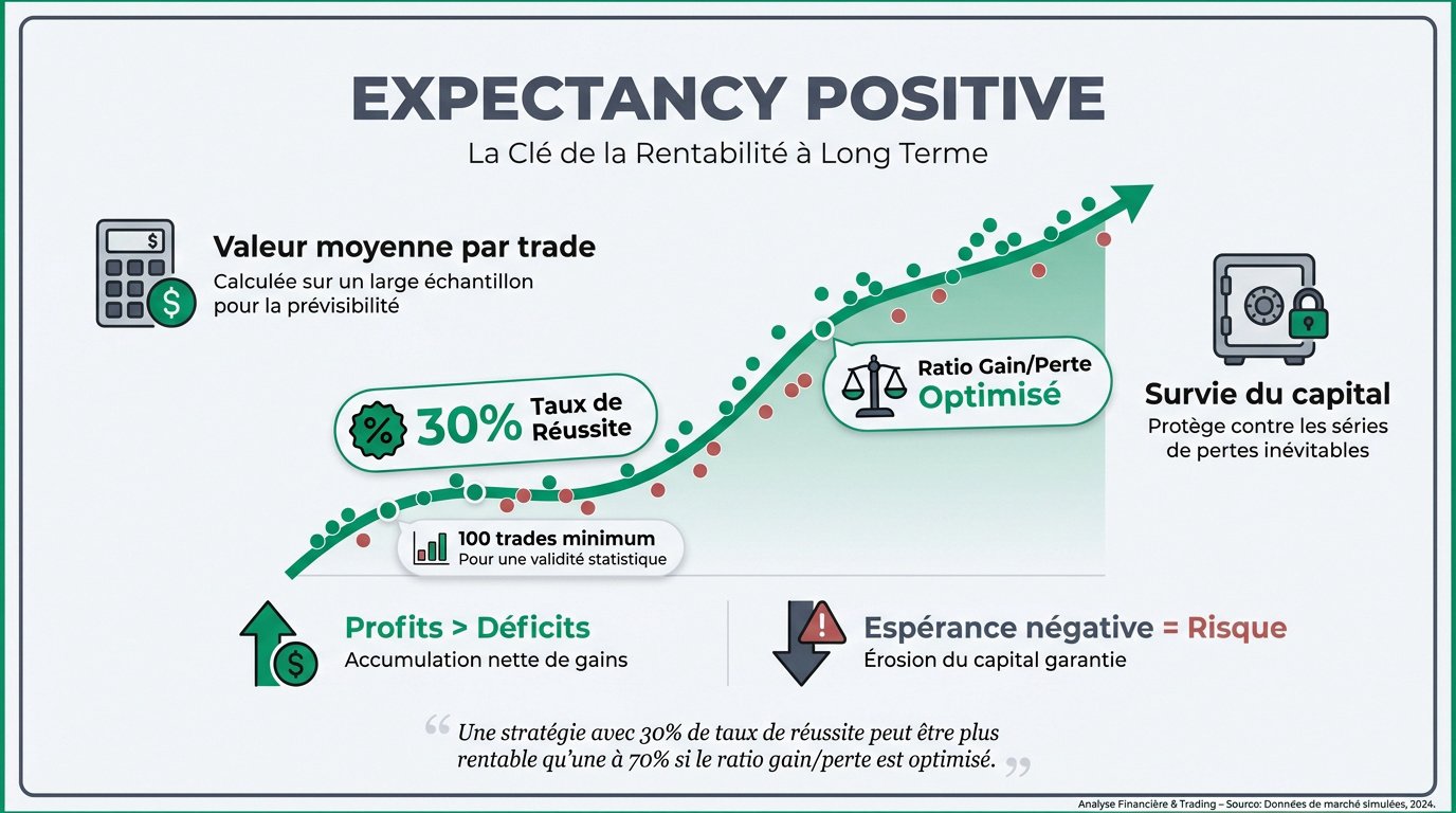 Expectancy en trading : graphique illustrant l'expectancy positive et la courbe de rentabilité