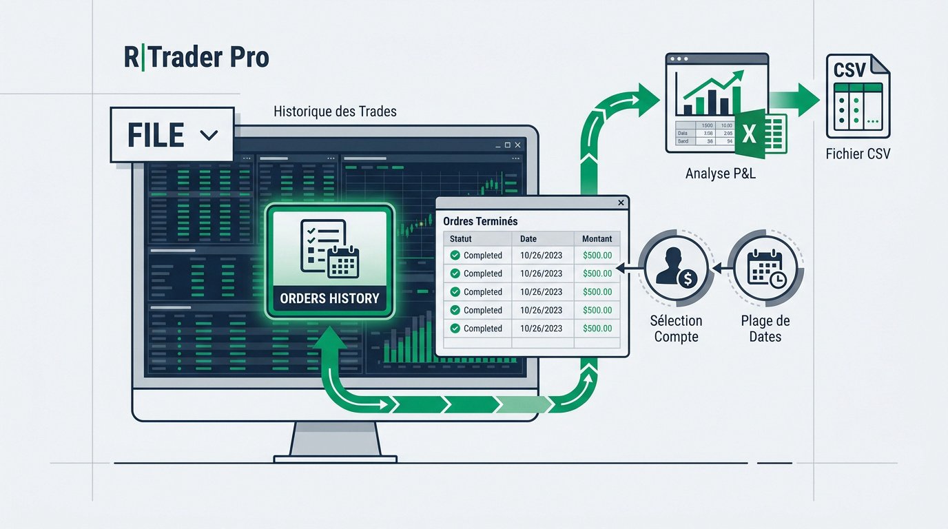 Exporter ses trades R Trader : interface R Trader Pro pour l'exportation de l'historique des ordres vers Excel