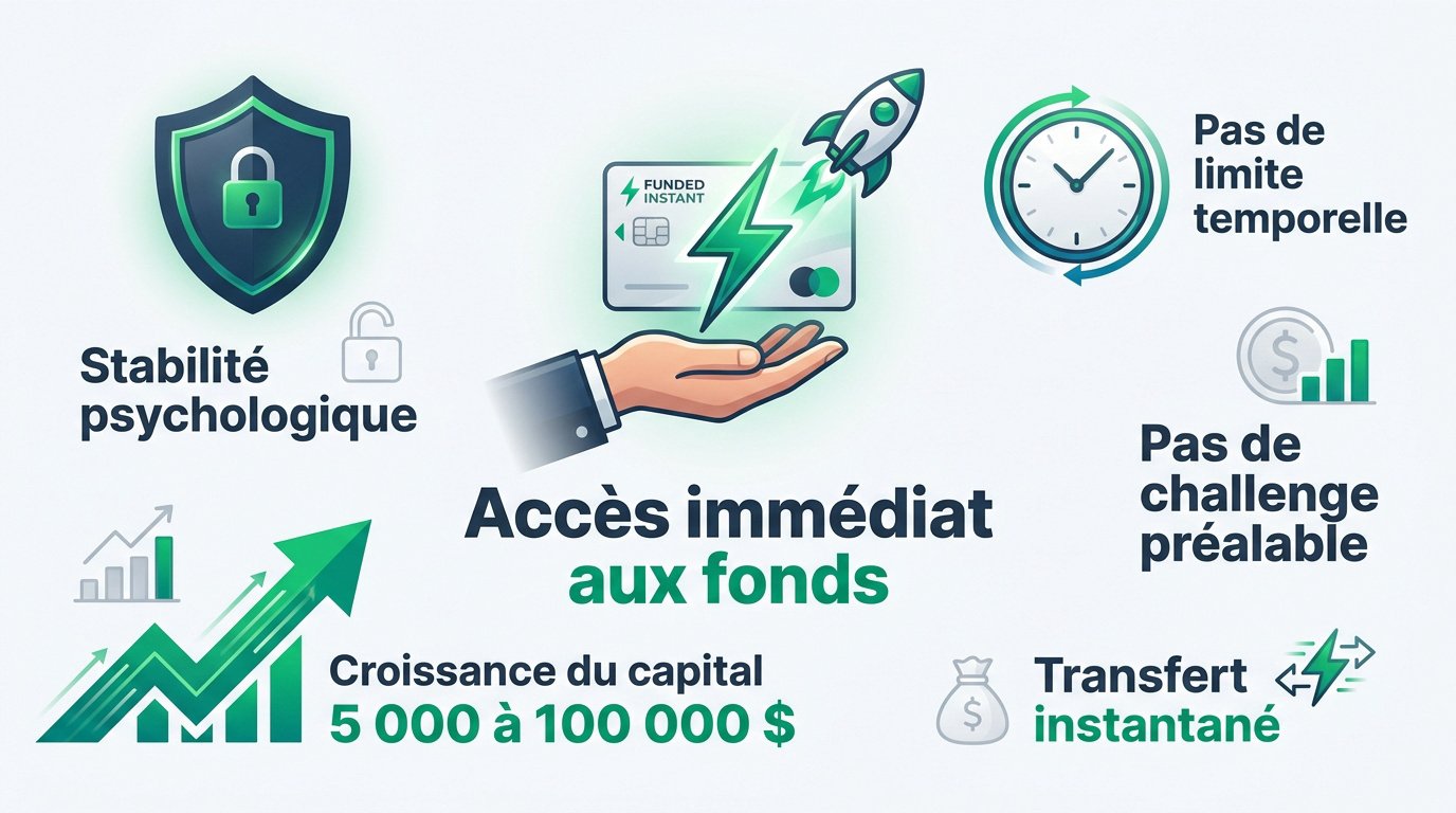 Compte funded : interface de gestion d'un compte de trading funded avec financement instantané et indicateurs de risque