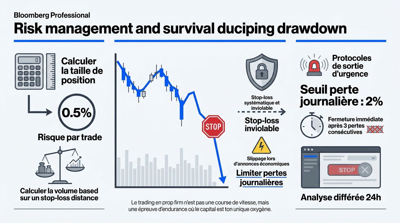 Infographie sur la gestion du risque et la survie en trading prop firm