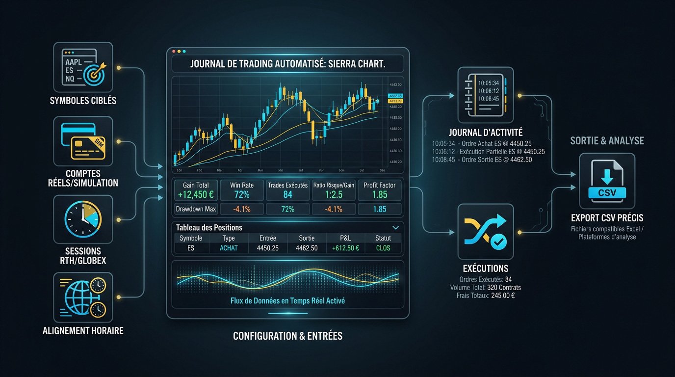 Journal de trading Sierra Chart : infographie expliquant le processus d'automatisation