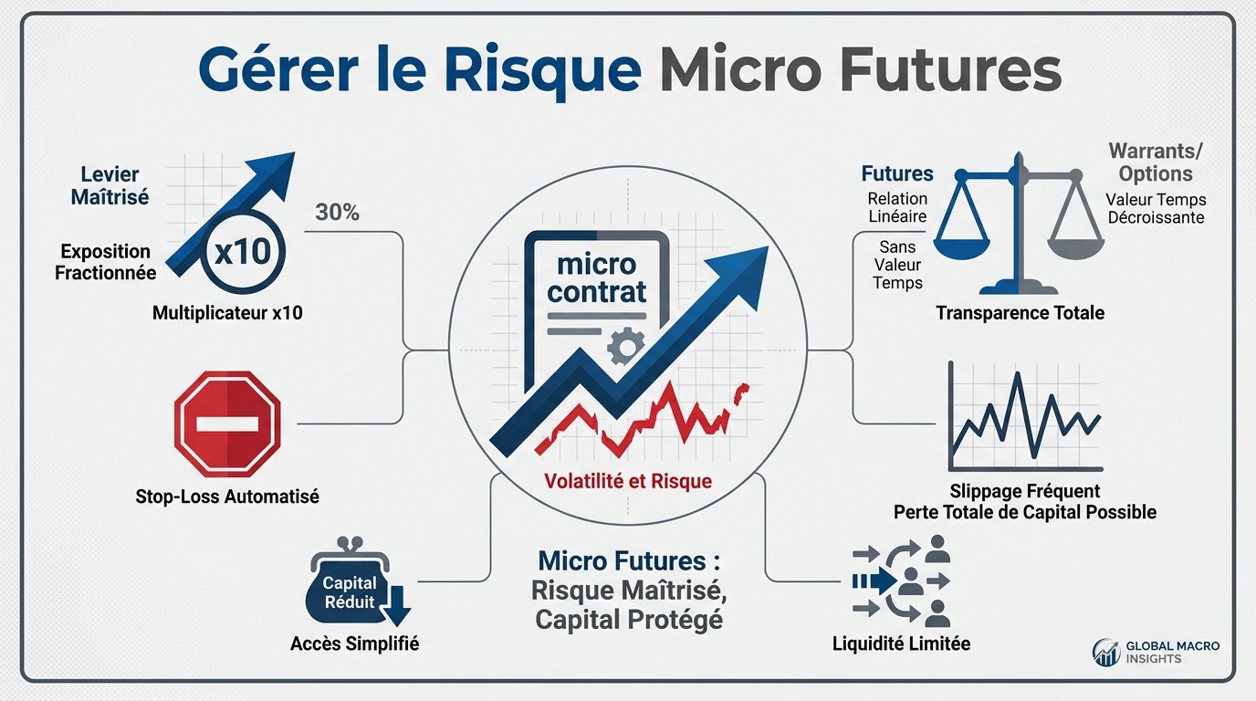 Micro futures : infographie sur la gestion du risque et l'effet de levier en trading