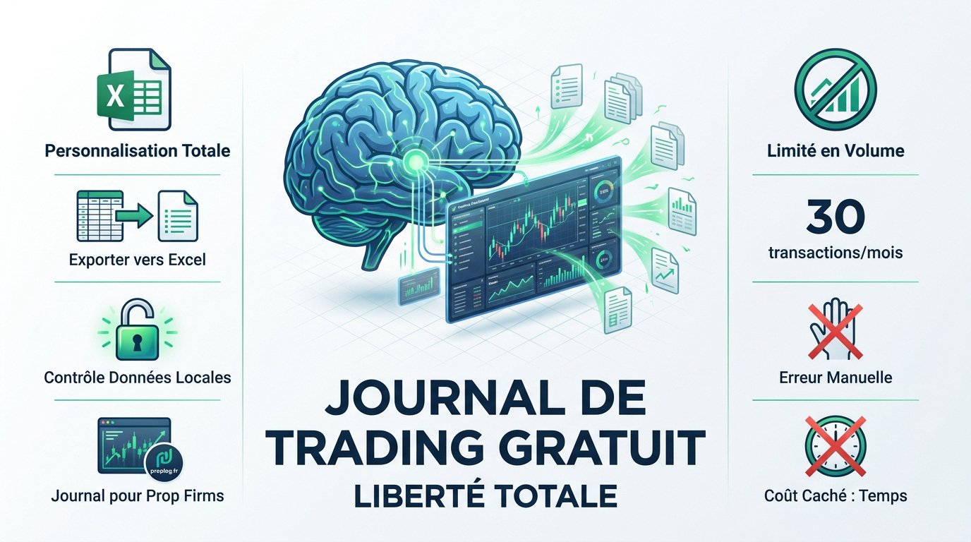 Interface d'un journal de trading gratuit sur tableur avec graphiques de performance