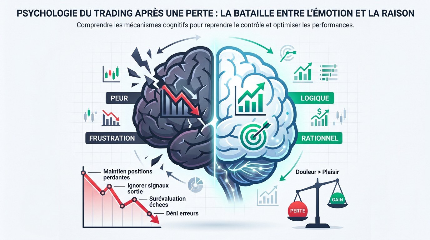 Psychologie du trading : graphique illustrant le conflit entre émotion et raison en trading après une perte