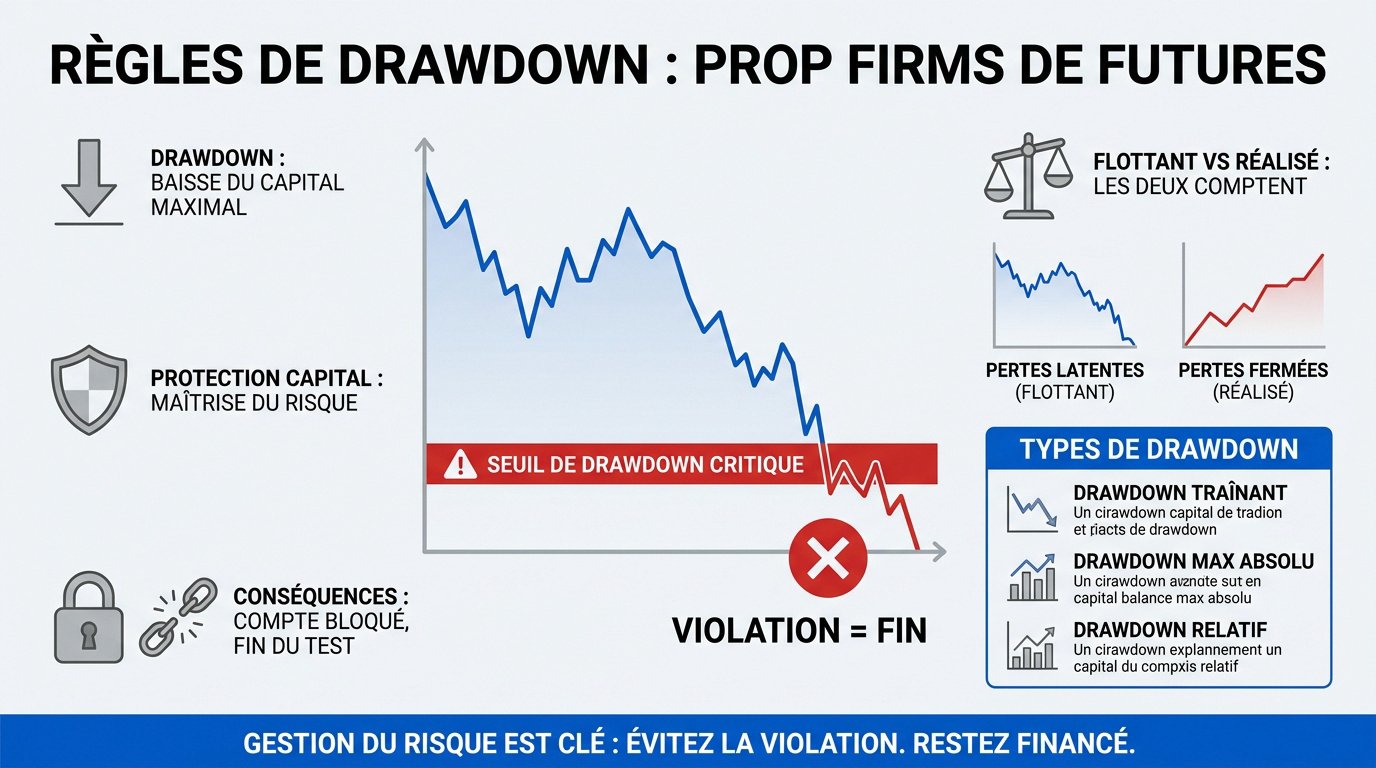 Règles drawdown prop firm : schéma explicatif pour le trading de futures en prop firm