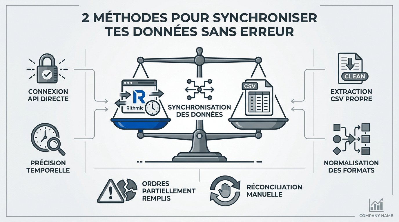 Comparaison des méthodes de synchronisation API et CSV pour Rithmic