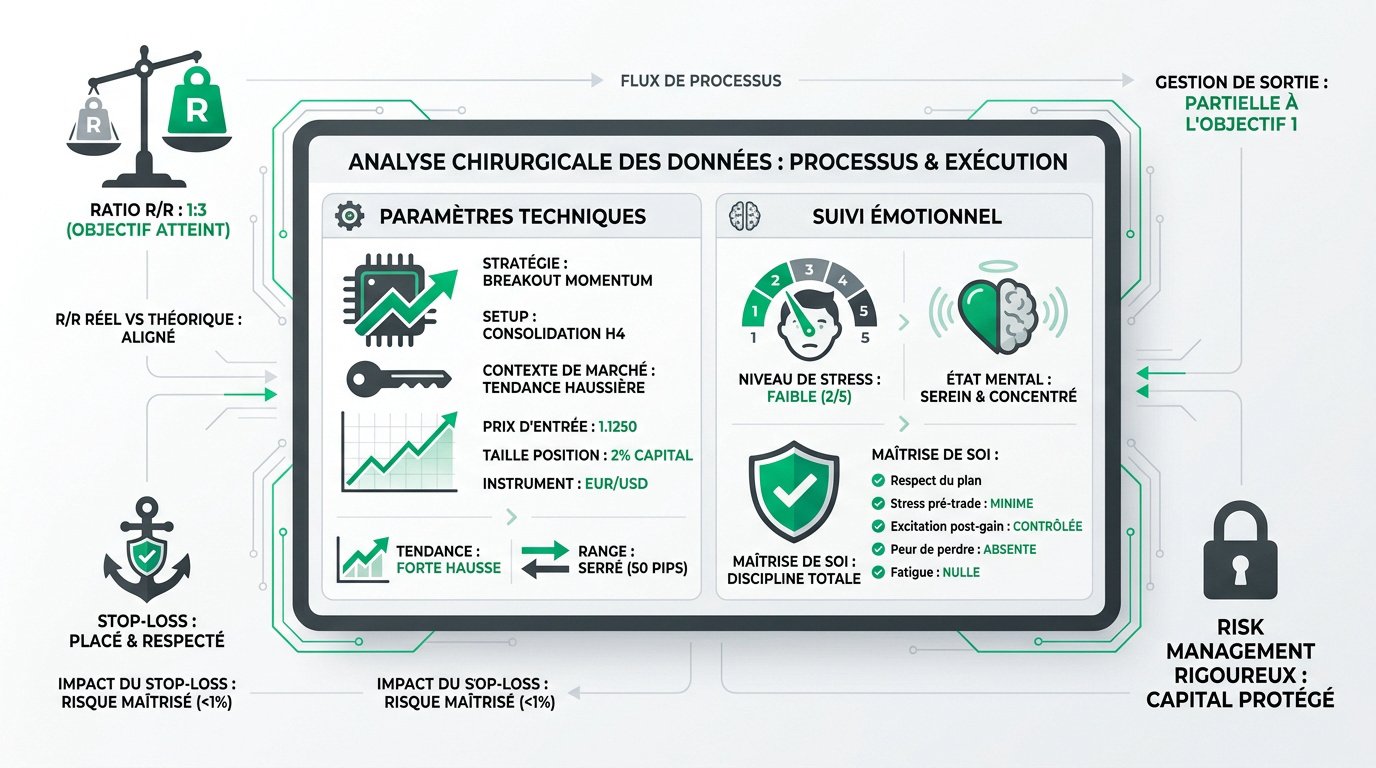 Journal de trading pour coach : interface affichant des graphiques et des statistiques de performance pour l'analyse des élèves