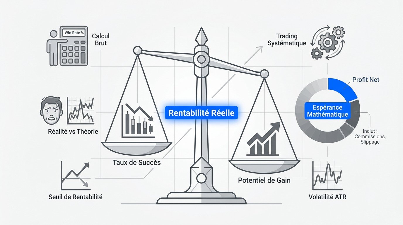 Graphique d'analyse de rentabilité et win rate en trading futures
