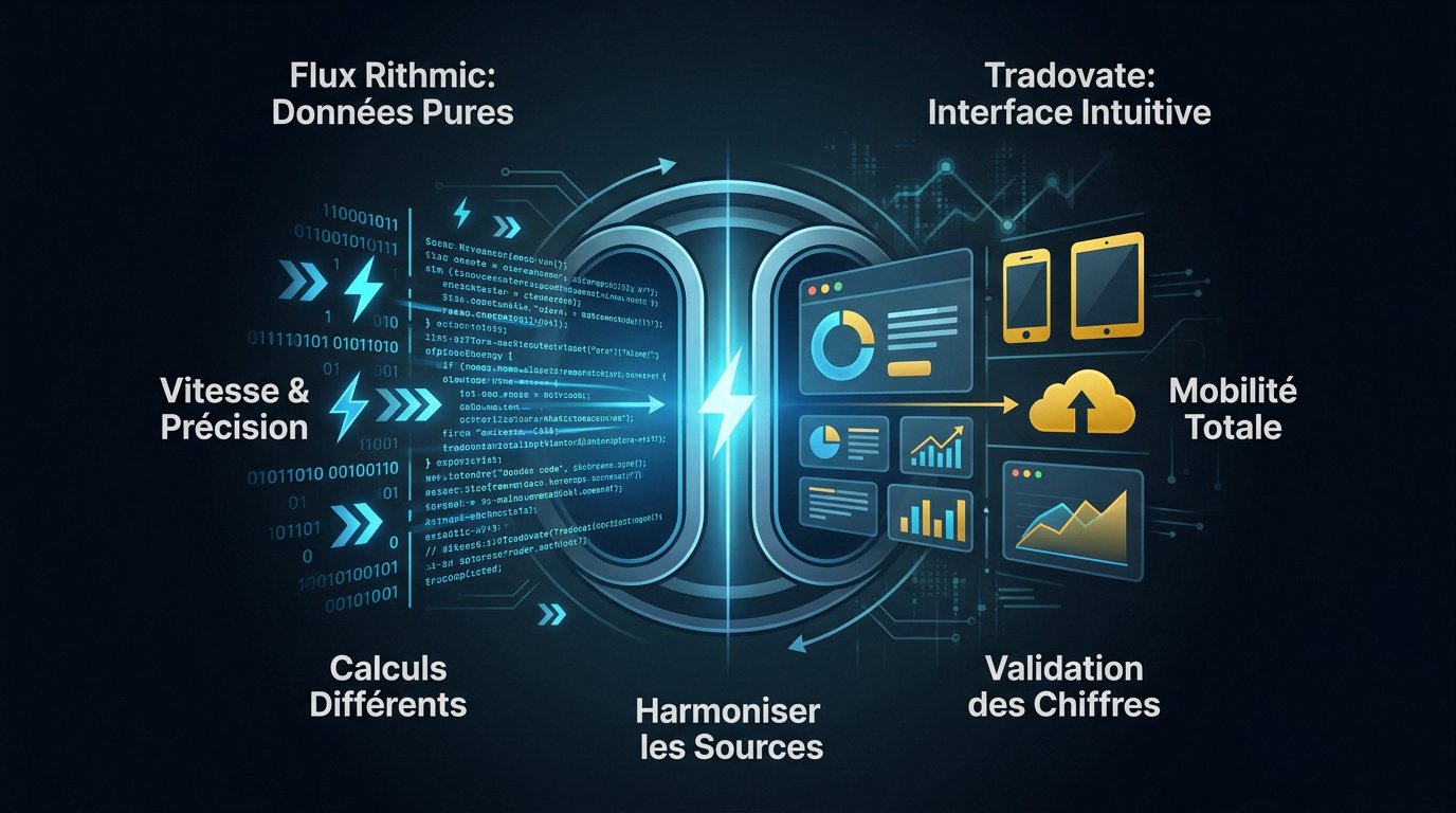 Comparaison entre le flux de données Rithmic et l'interface utilisateur Tradovate