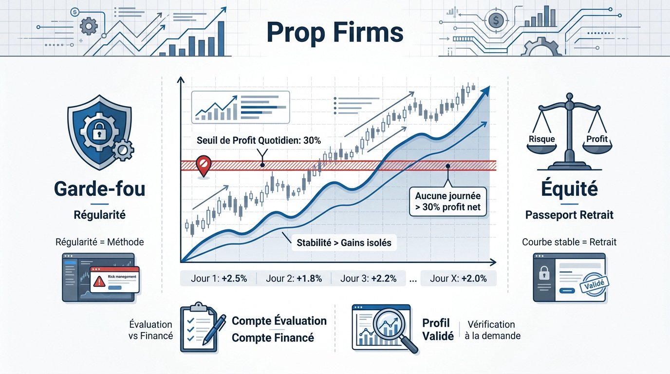 Infographie sur l'intégrité des données financières et la règle de consistance dans les prop firms