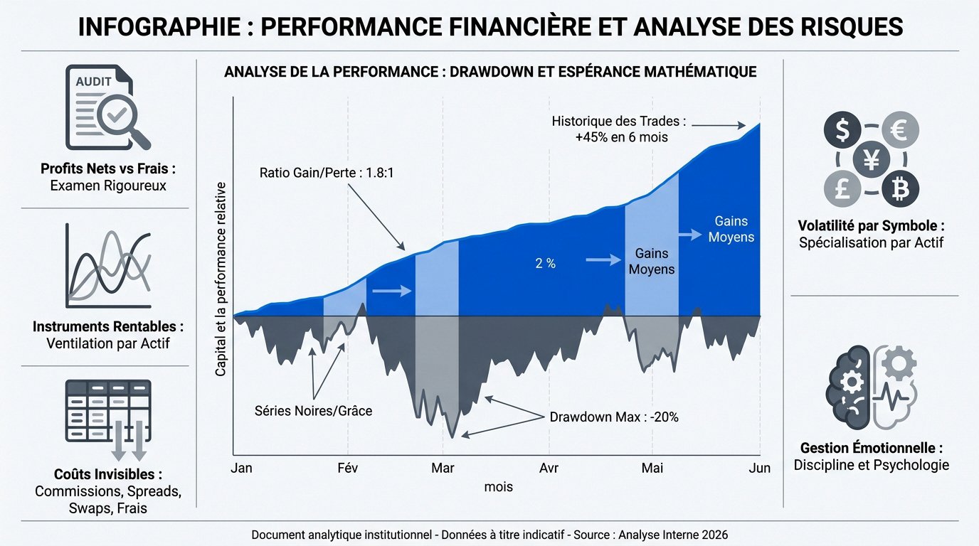 Infographie sur l'analyse de la performance financière et des risques en trading