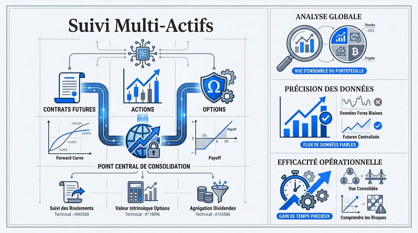 Infographie montrant la centralisation des actifs financiers futures et actions
