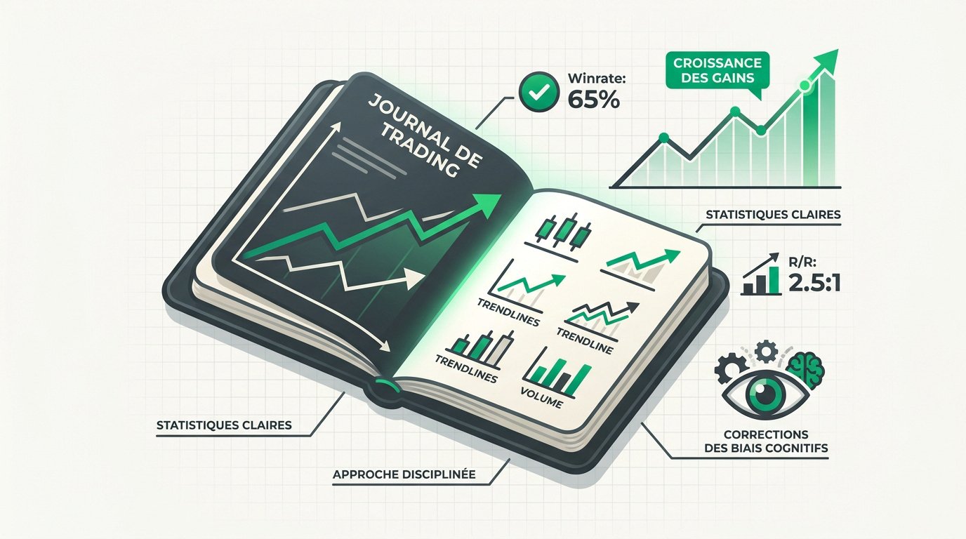 Journal de trading pour coach : graphique d'analyse de progression et discipline en trading