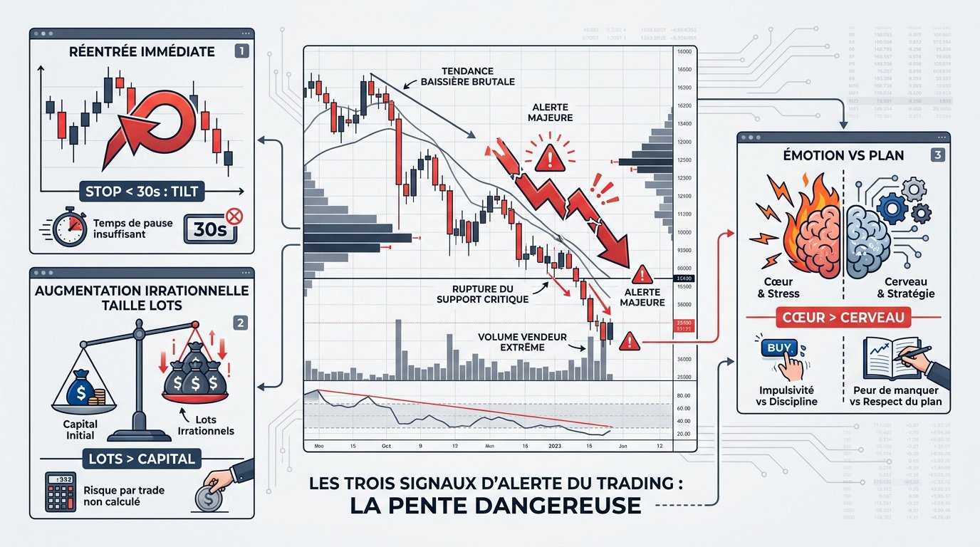 Graphique illustrant les signaux d'alerte du revenge trading et la perte de contrôle émotionnelle