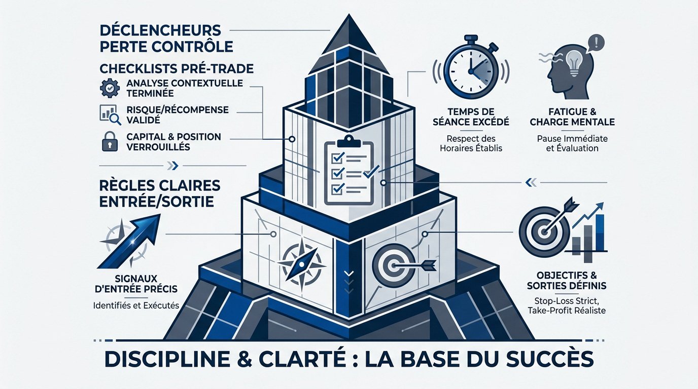 Schéma de la structure d'un plan de trading rigoureux incluant les points d'entrée et de sortie