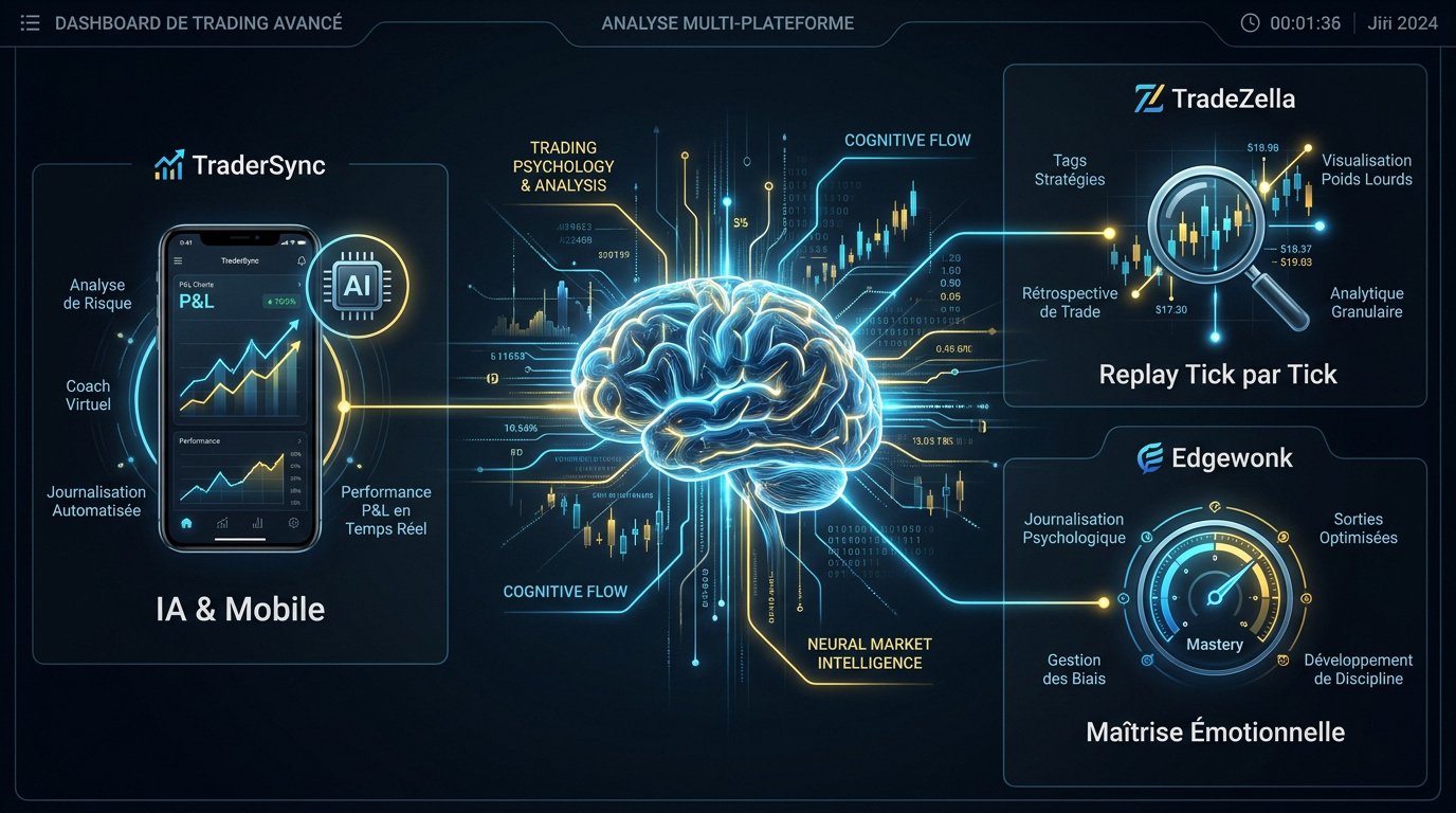 Interface de tableau de bord de trading avec analyse IA et psychologie